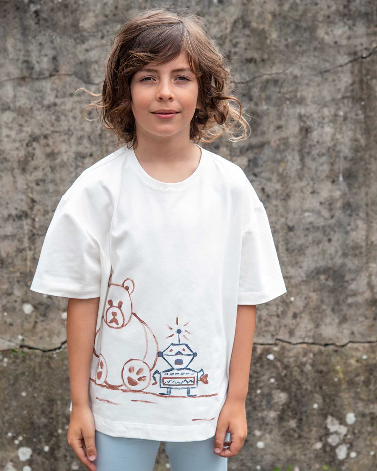Kids' Oversized White T Shirt with Hand Painting