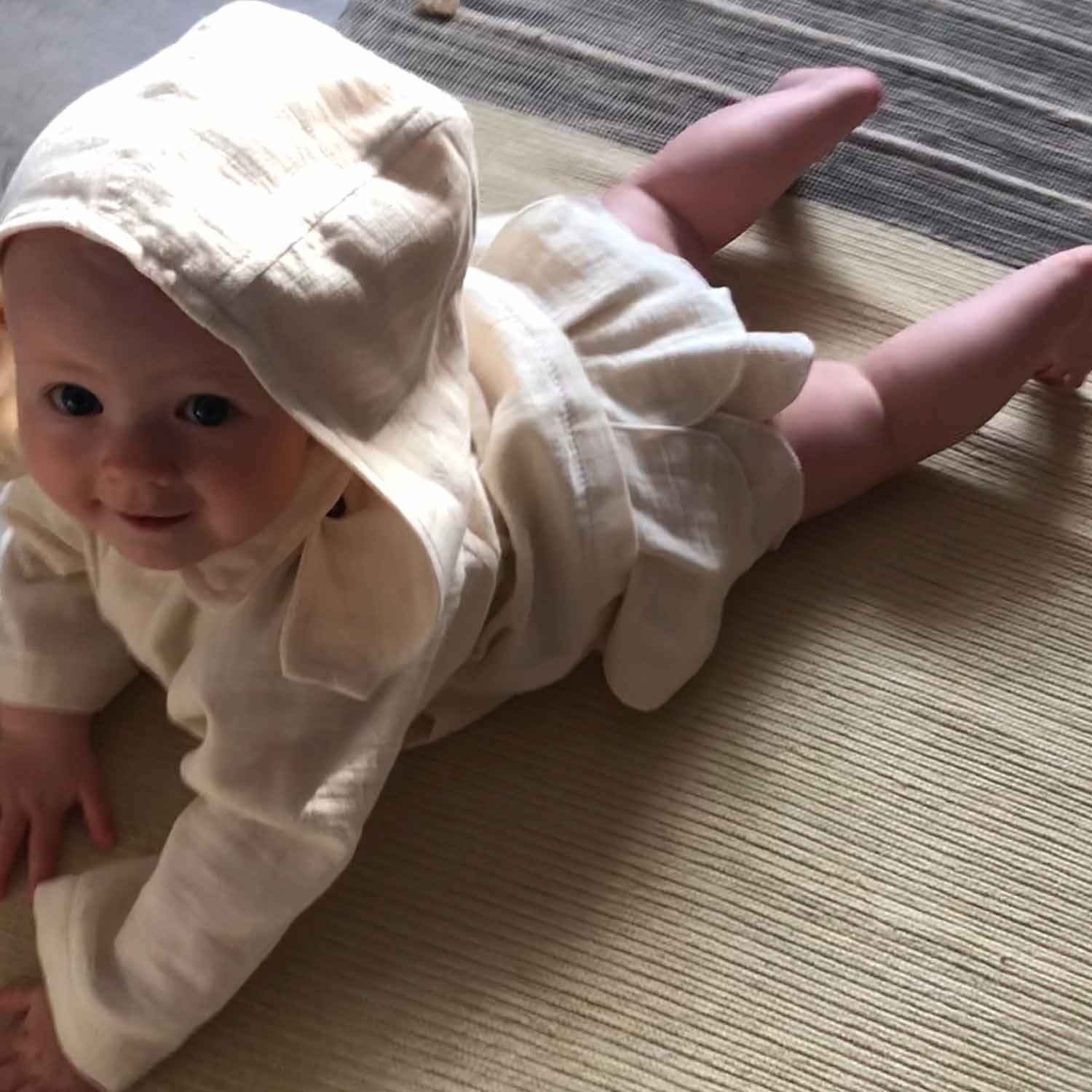 White Baby Dress with Flower Petals