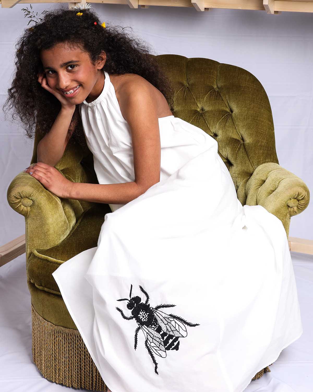 Girls' Boho Beach Dress in White Cotton