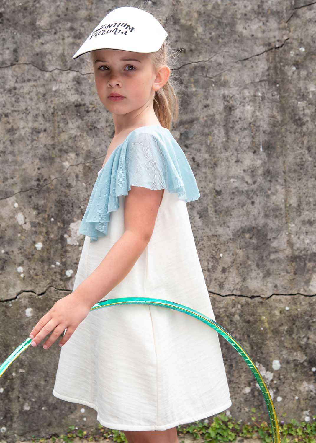 Witte jurk met asymmetrische schouder voor meisjes