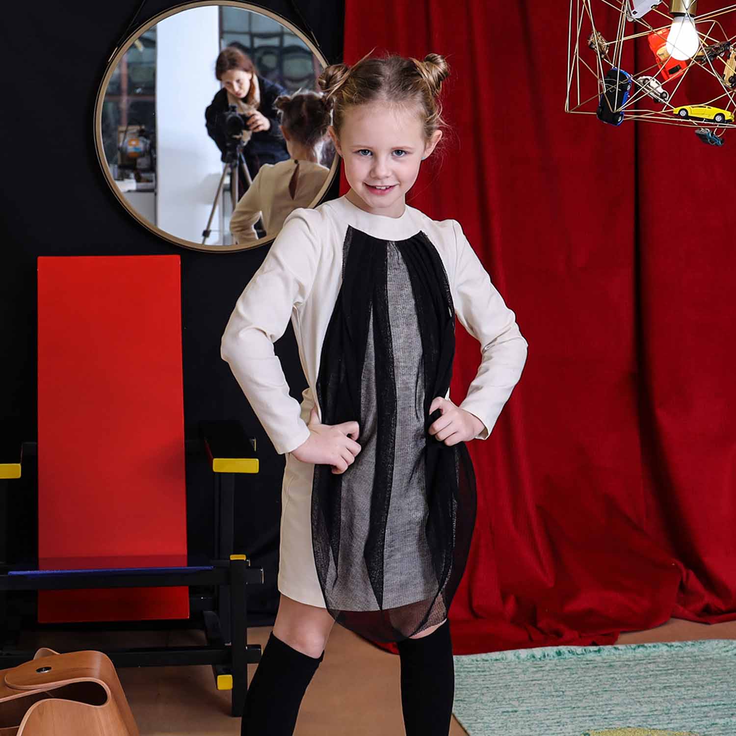 Witte jurk met drapering van tule