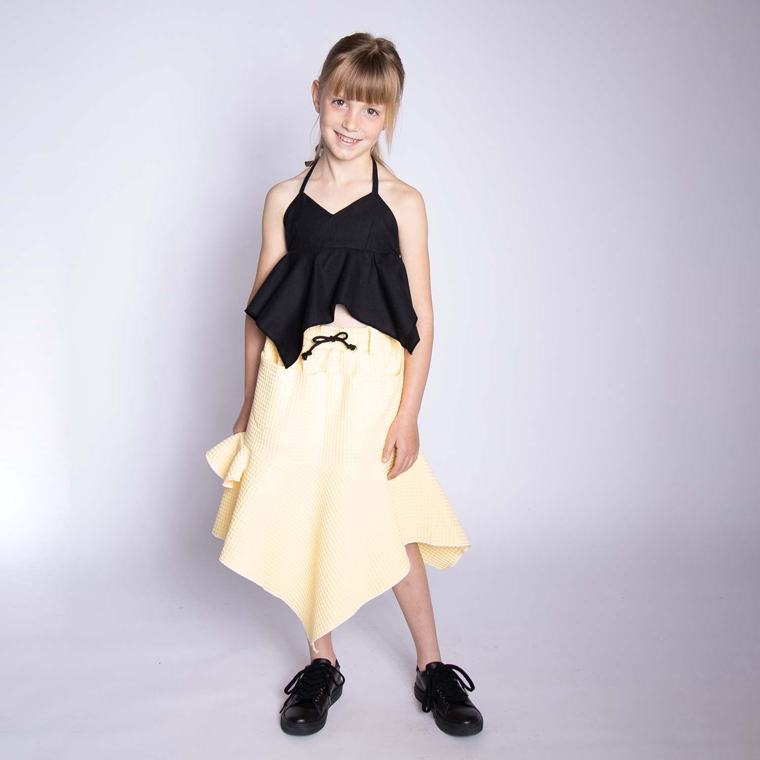 Yellow Waffle Girls Midi Skirt