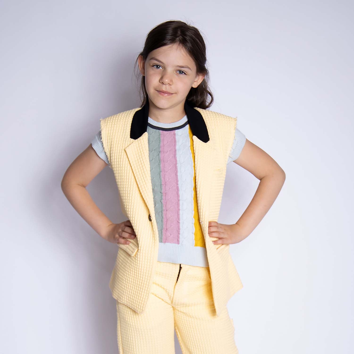 Yellow Cotton Sleeveless Blazer