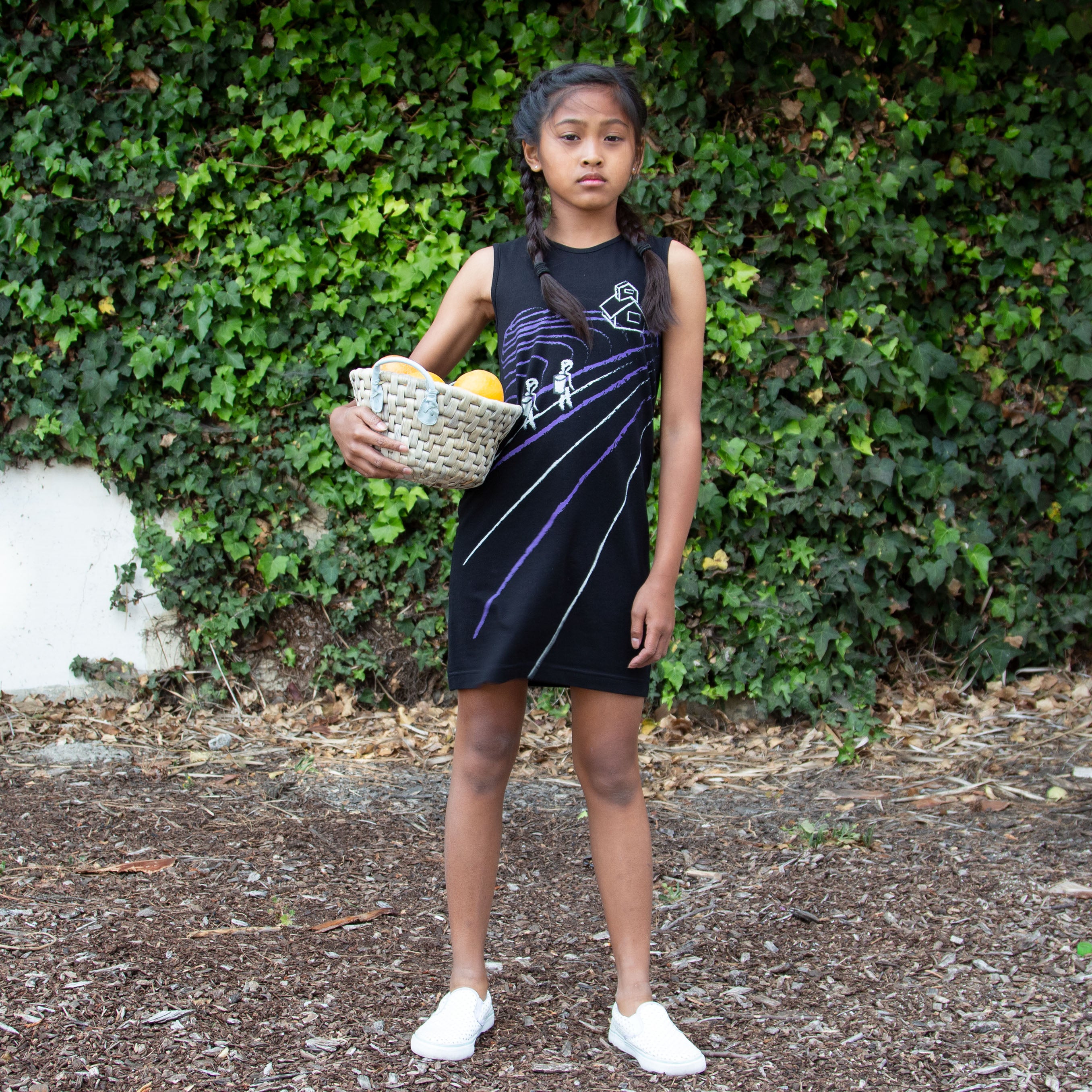 Black T-Shirt Dress with Rice Paddy