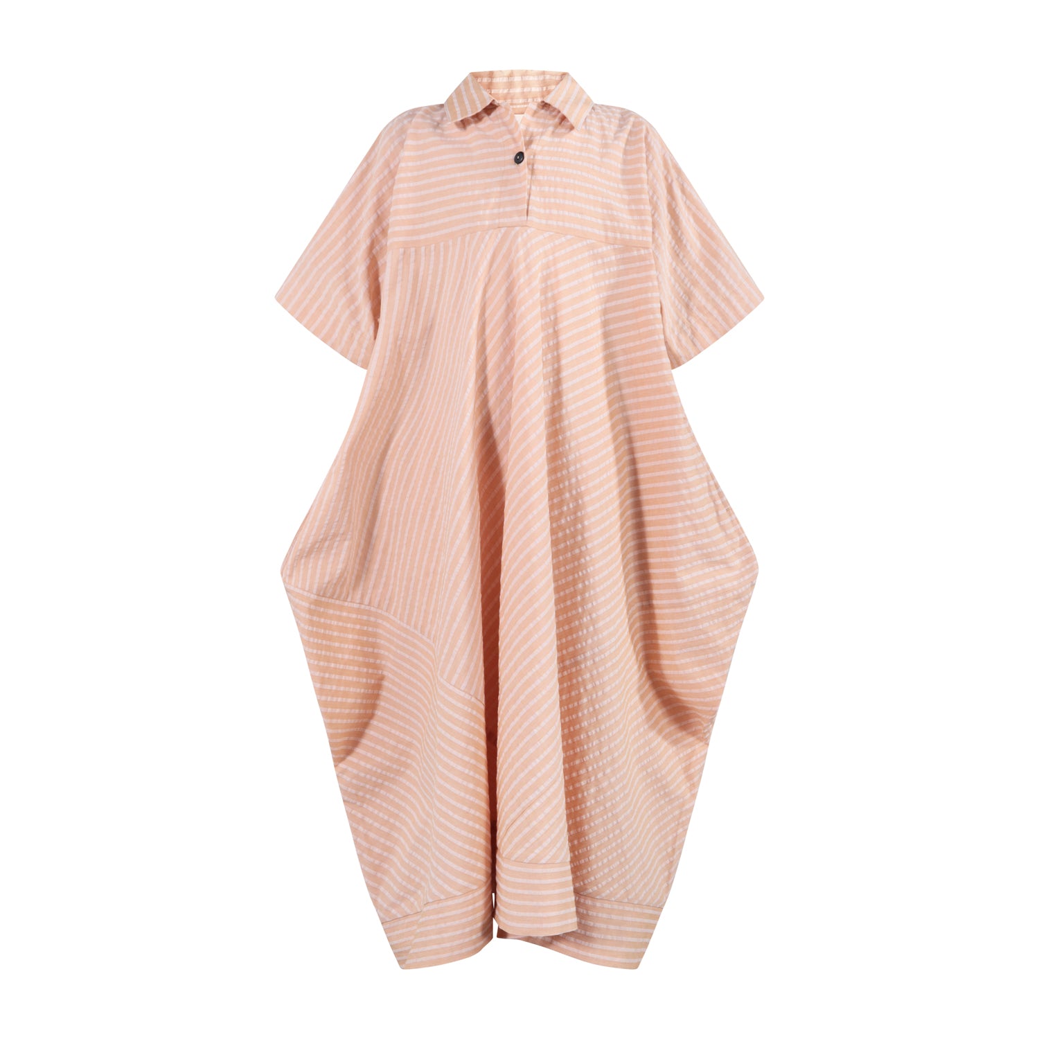 The Geometric Shirt-Dress — Orange Hazelnut Seersucker