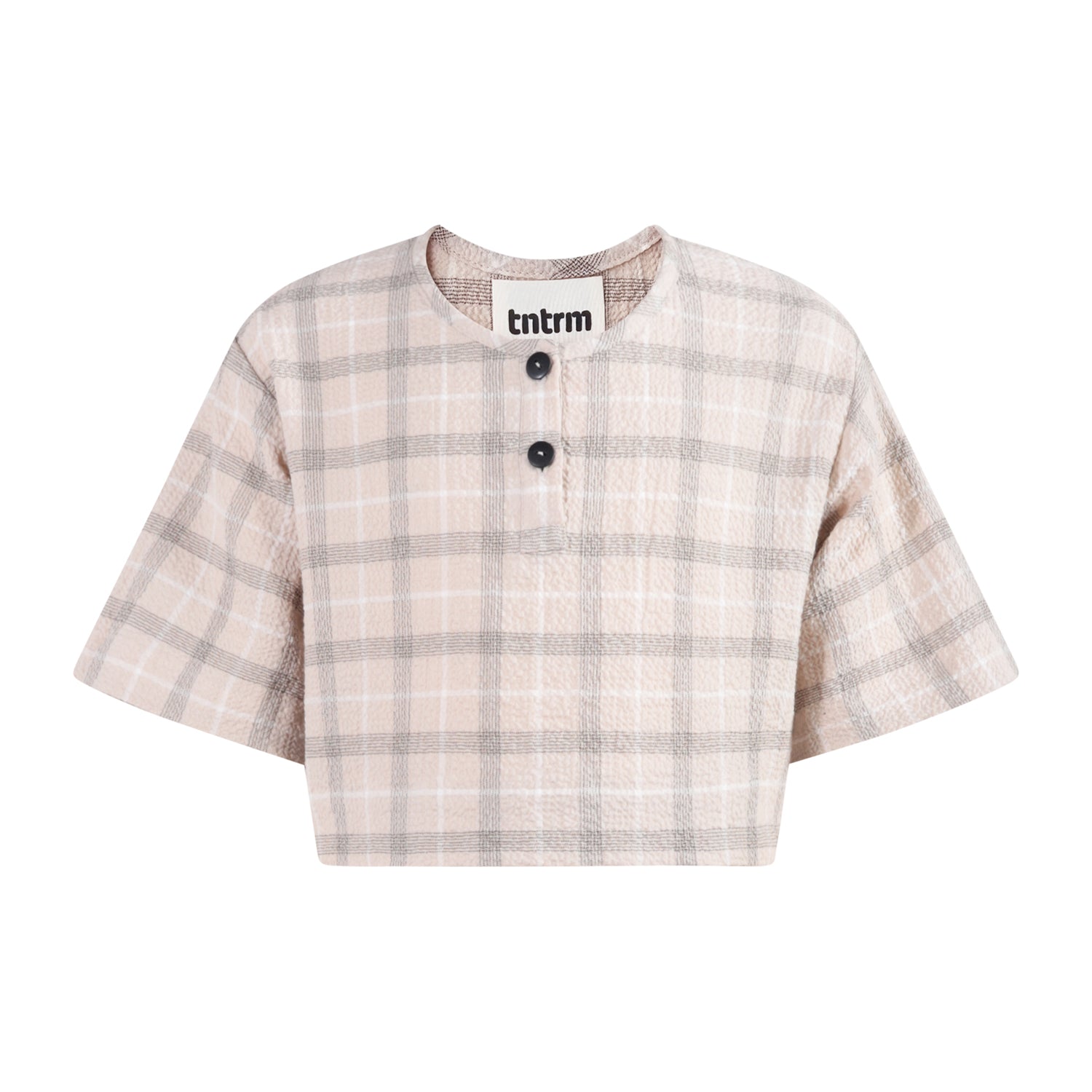 The Crop Top — Beige Seersucker