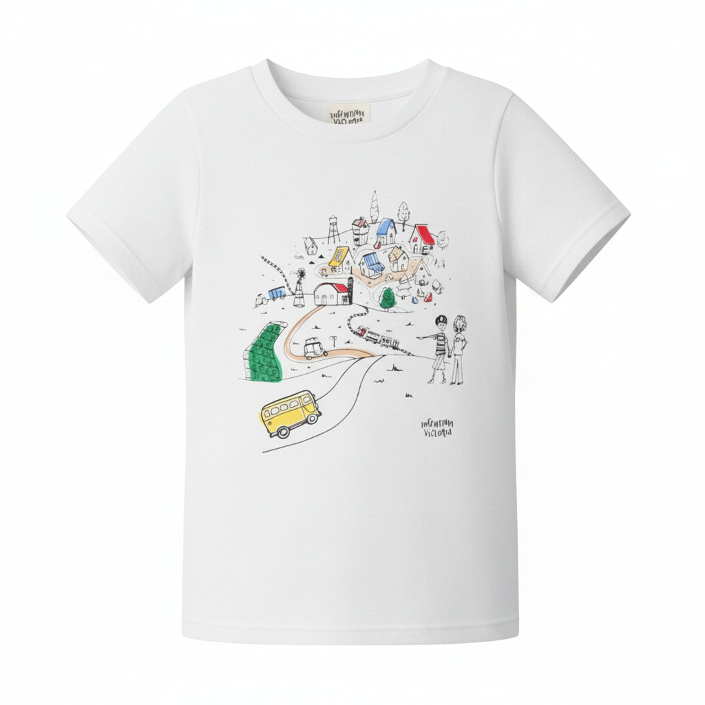 Infographics T-shirt with Printed Village for Kids