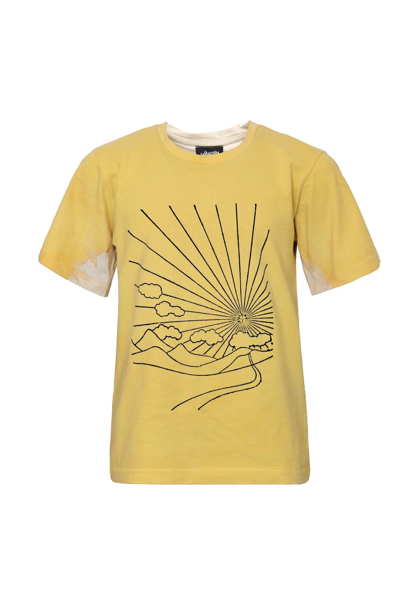 Artisanaal T-shirt voor meisjes en jongens, natuurlijk geverfd met kurkuma en handprint