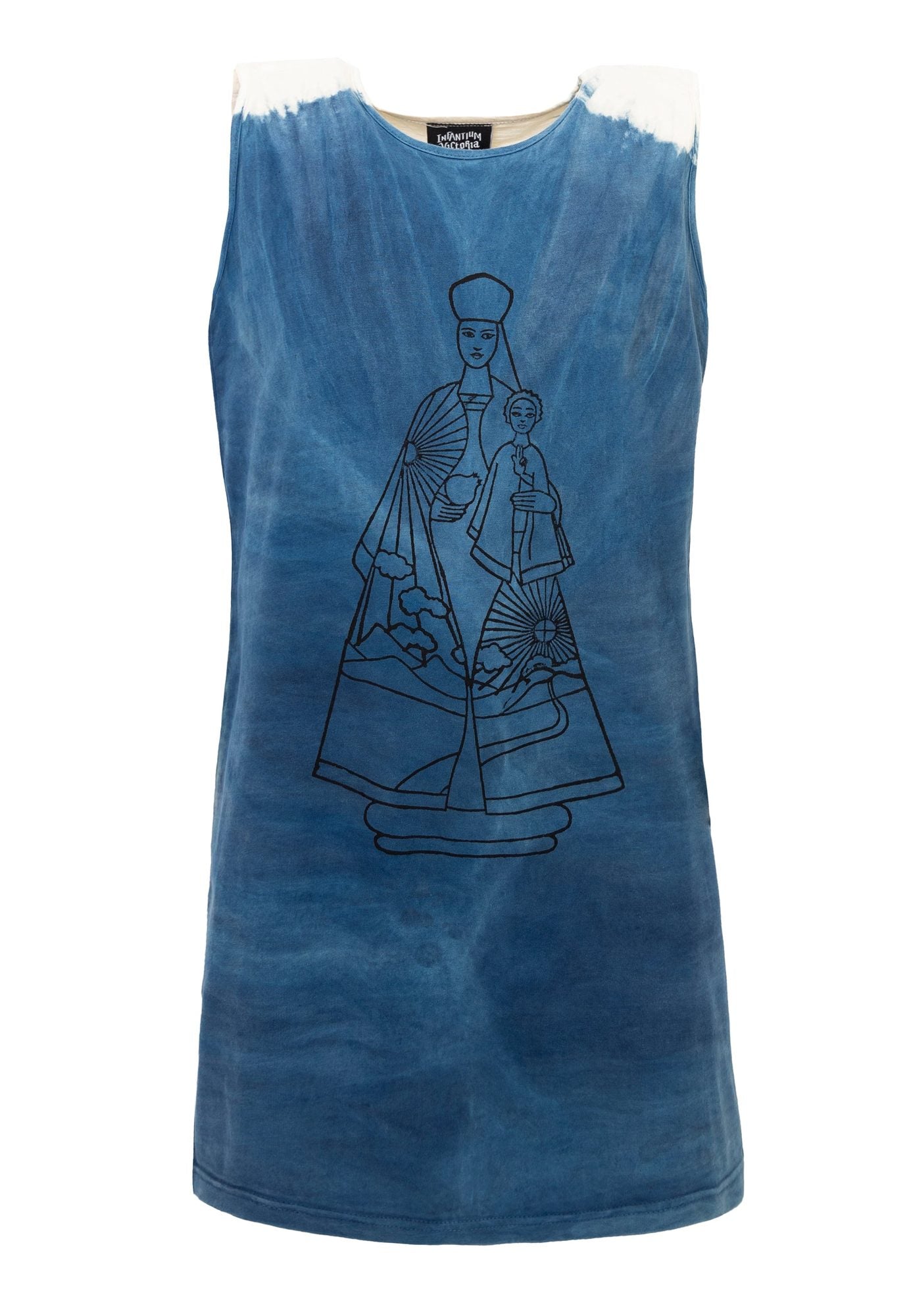 Artisanaal T-shirt Jurk Natuurlijk Indigo Geverfd met Hand Block Print