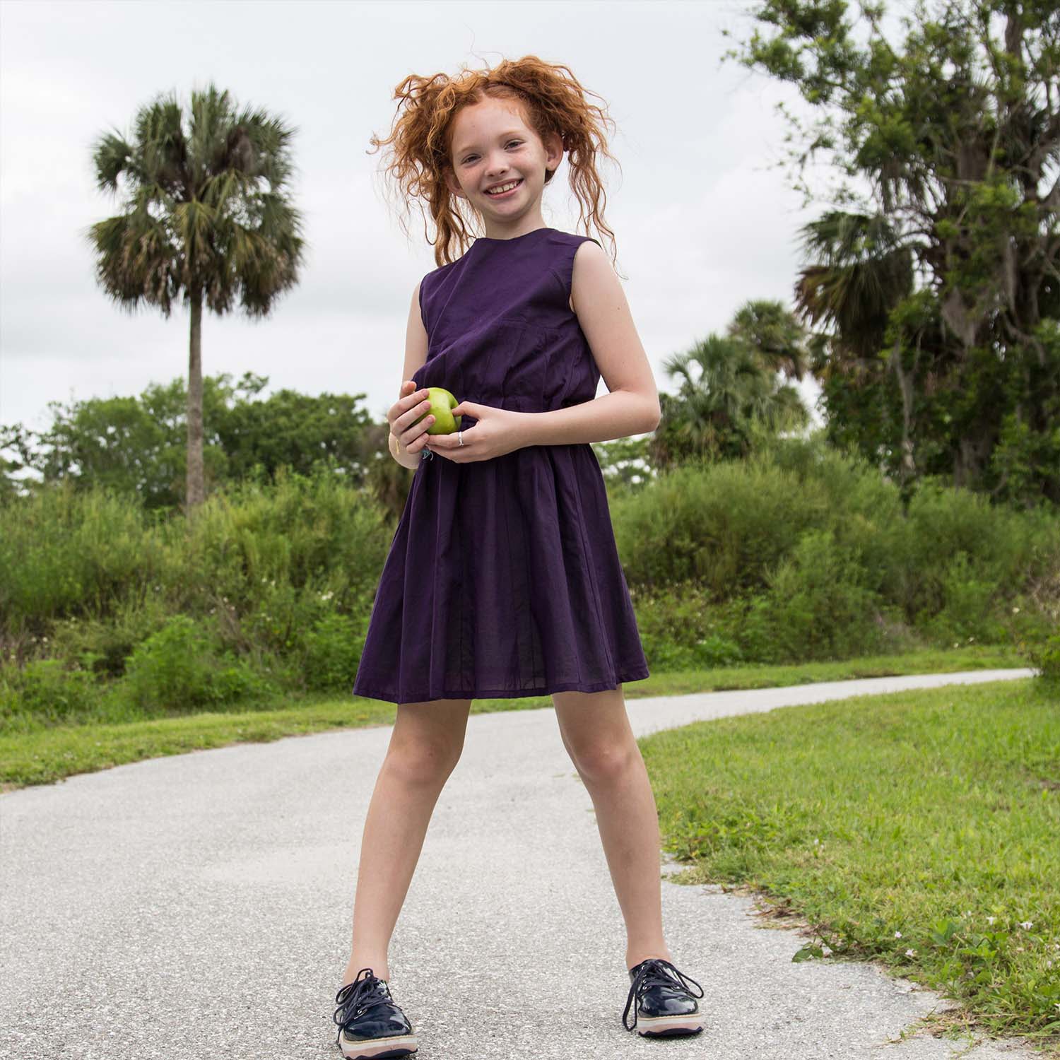 Purple Summer Dress with Pleats