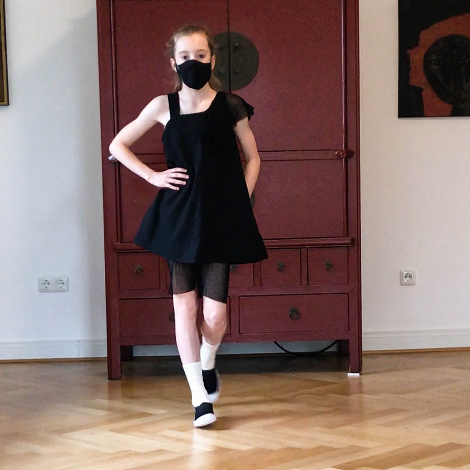 Black Dress with Asymetric Shoulder for Girls