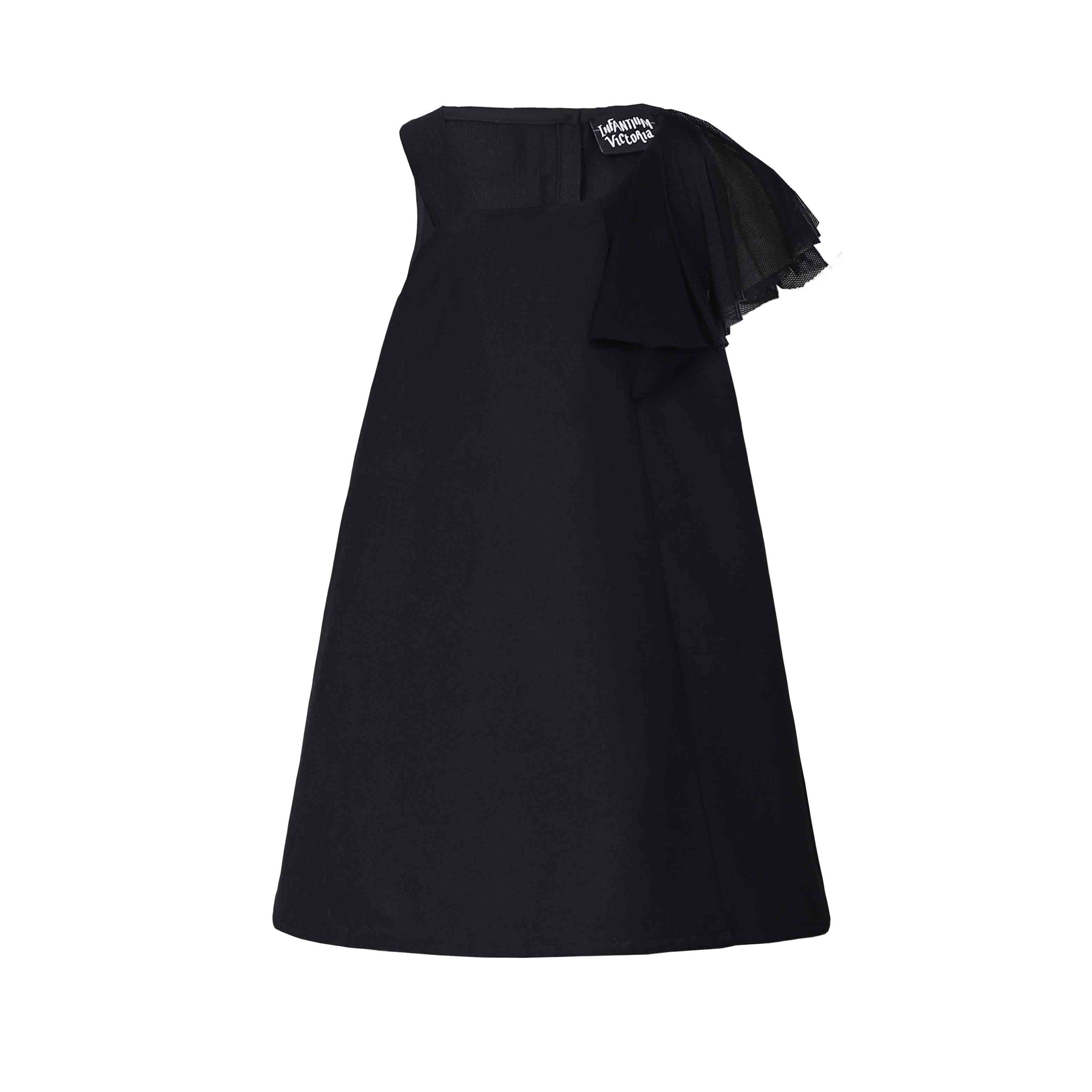 Black Dress with Asymetric Shoulder for Girls