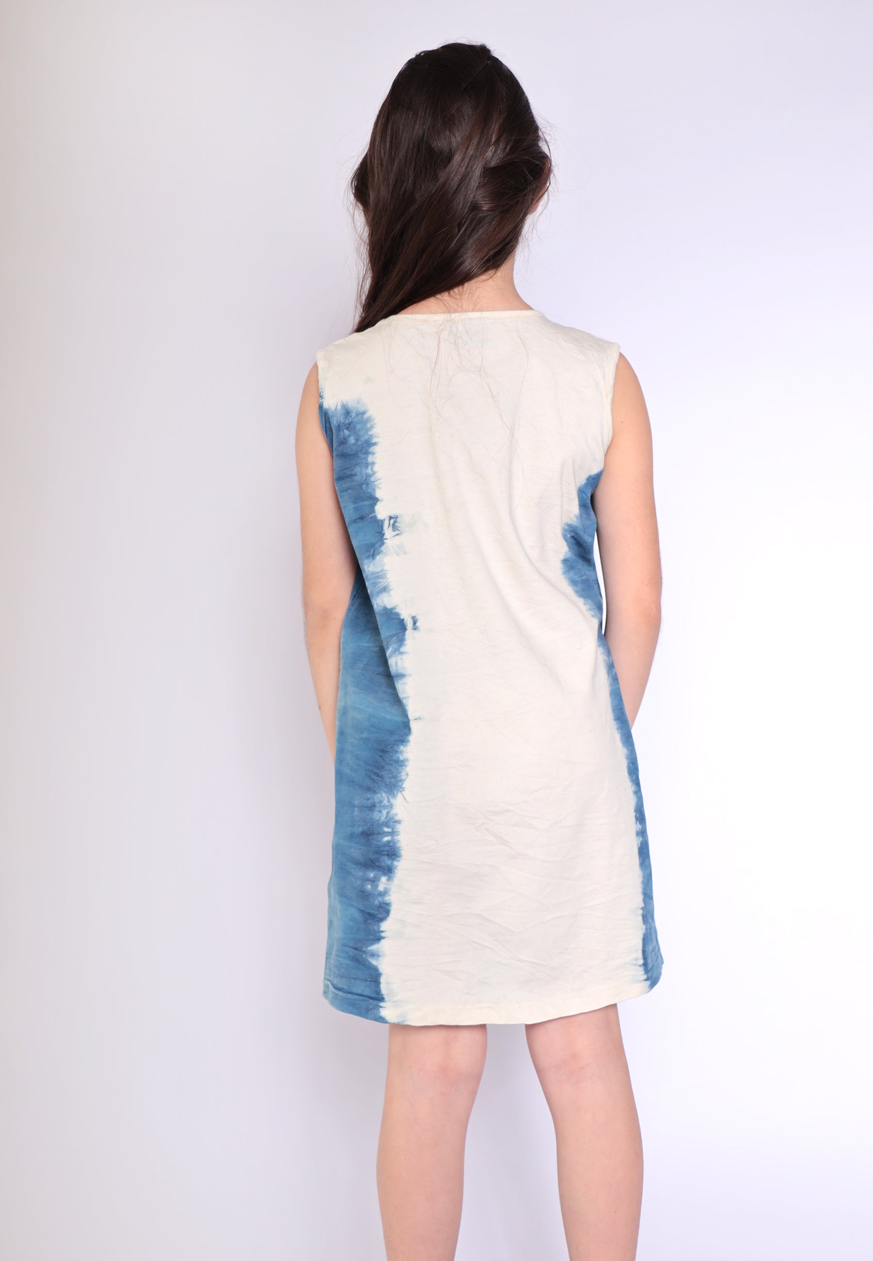 Artisanal T-Shirt Kleid natürlich gefärbt Indigo mit Hand Block drucken