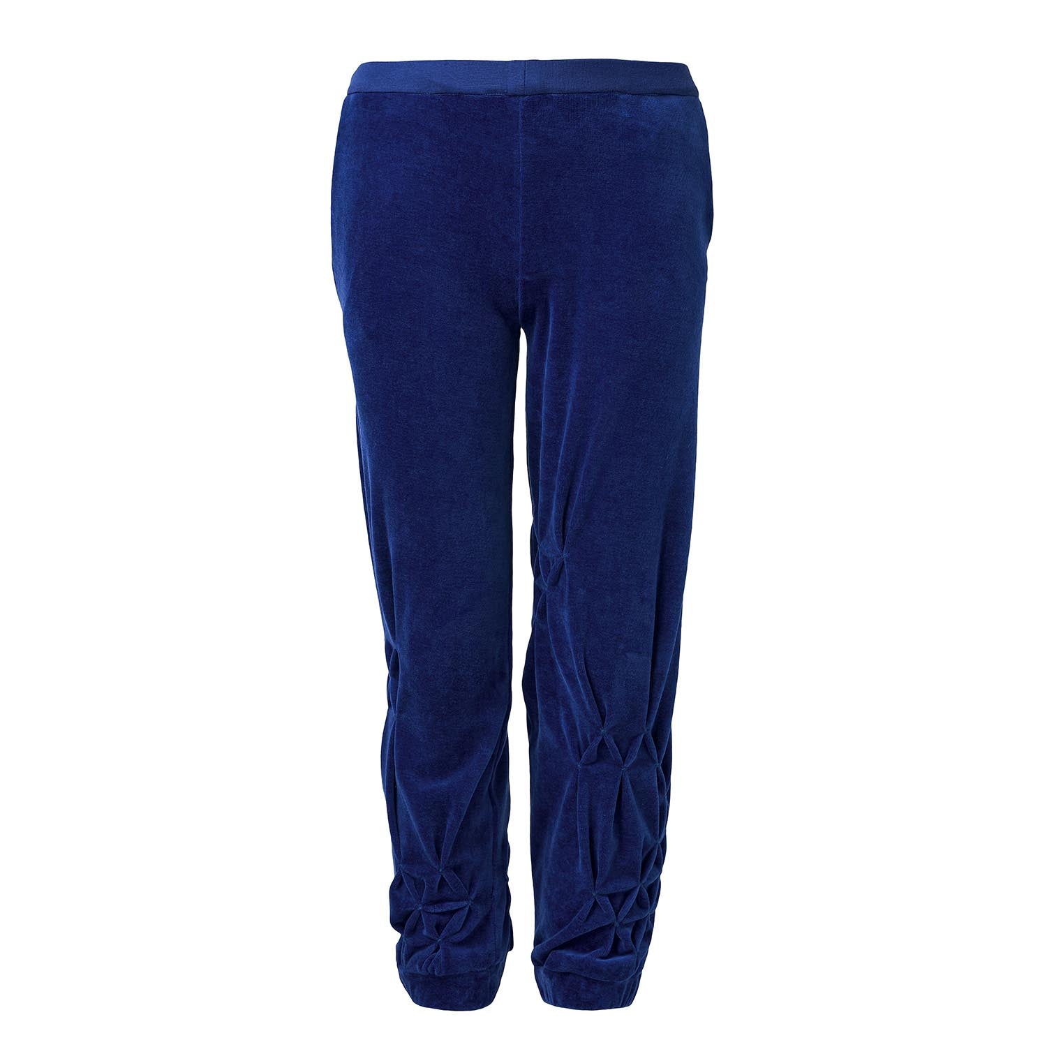 Kids Blue Velvet Track Pants with Hand Smock