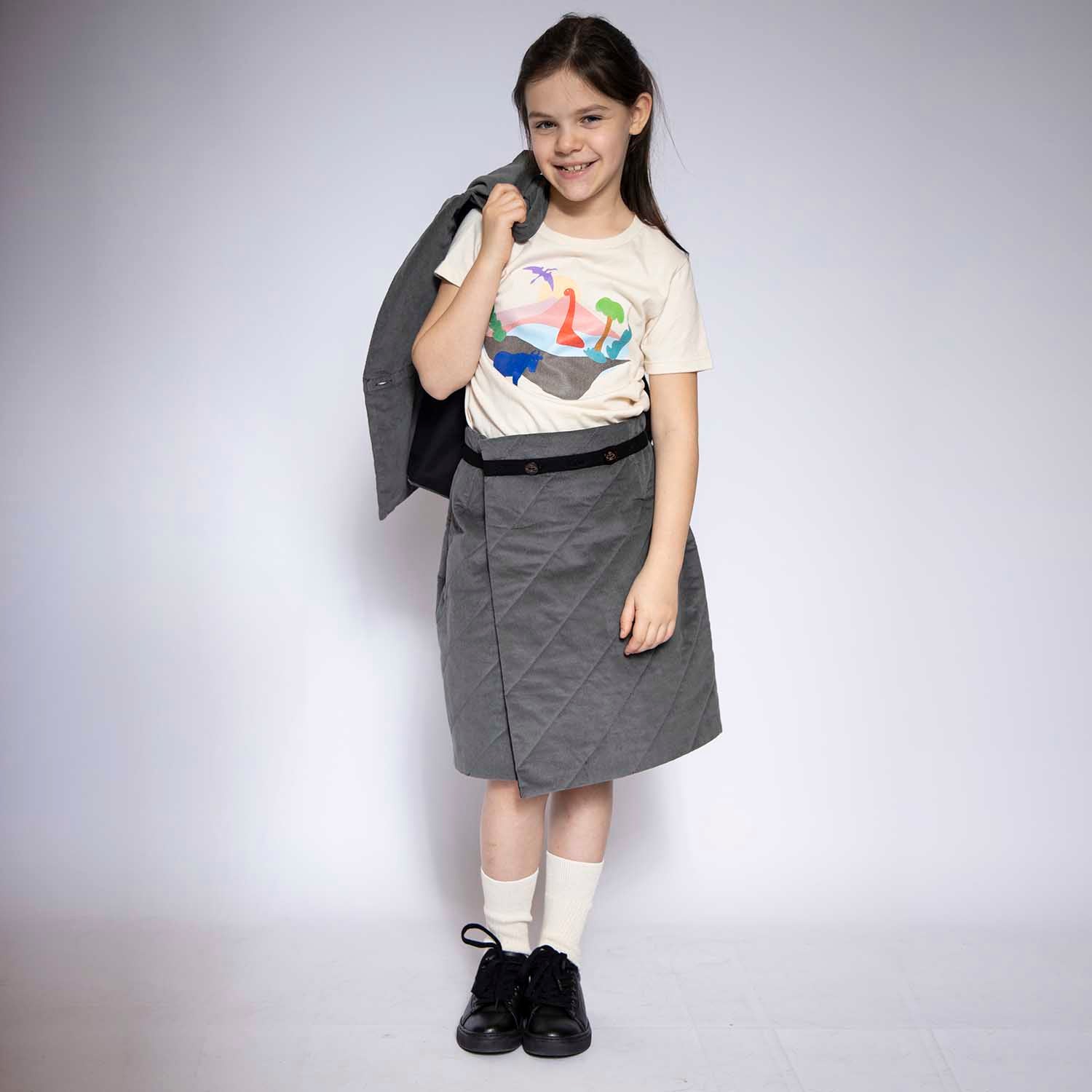 Girls Grey Velvet Skirt