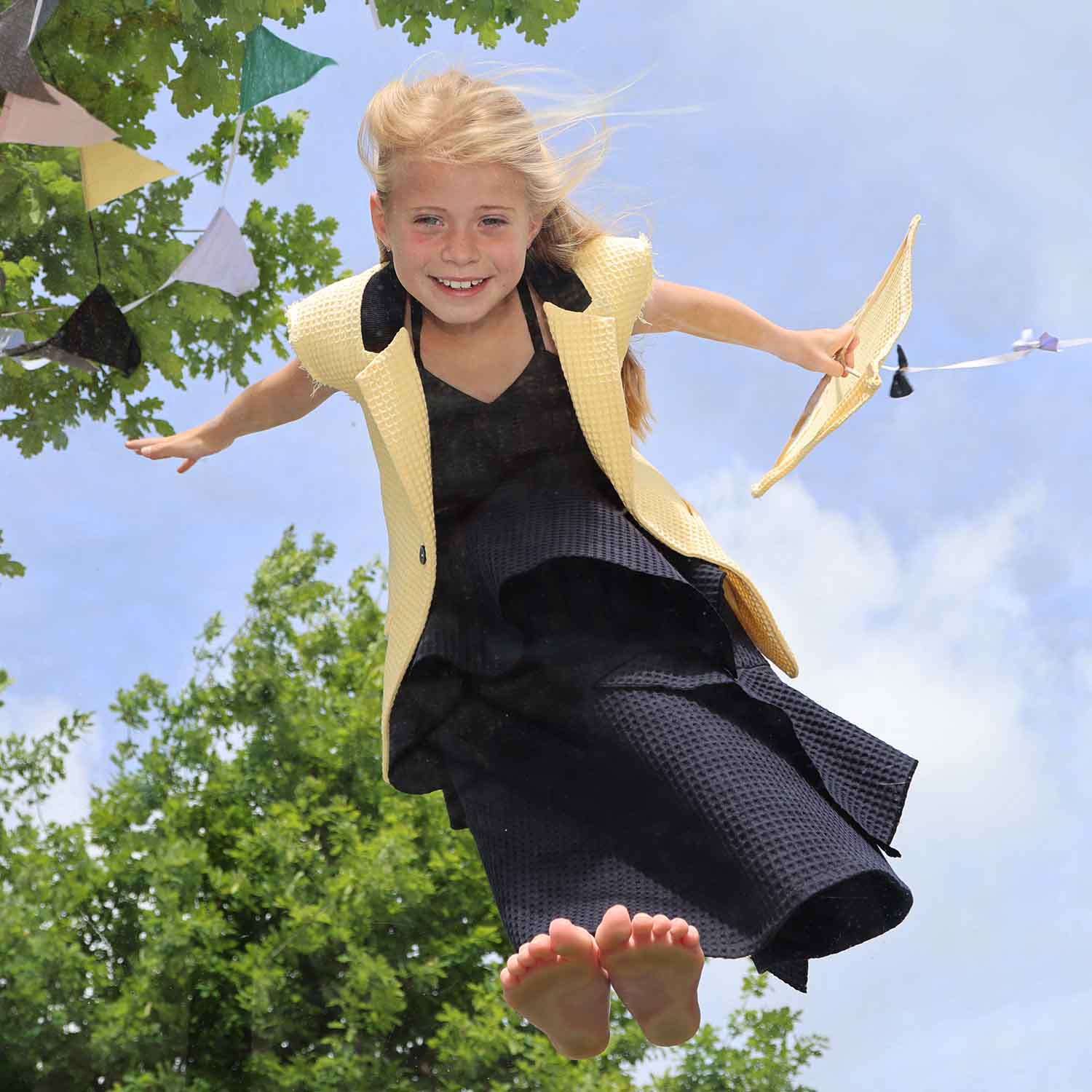 Black Waffle Cotton Gown for Girls