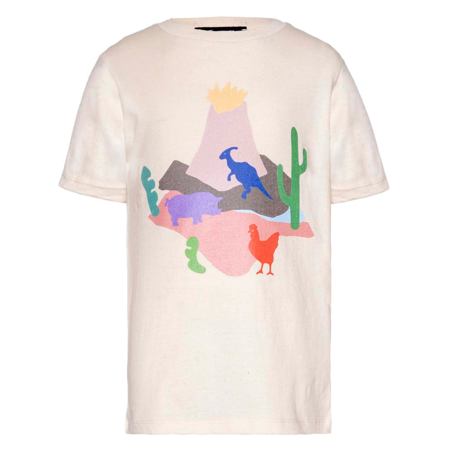 Kids T-Shirt with Volcano and Animals Print