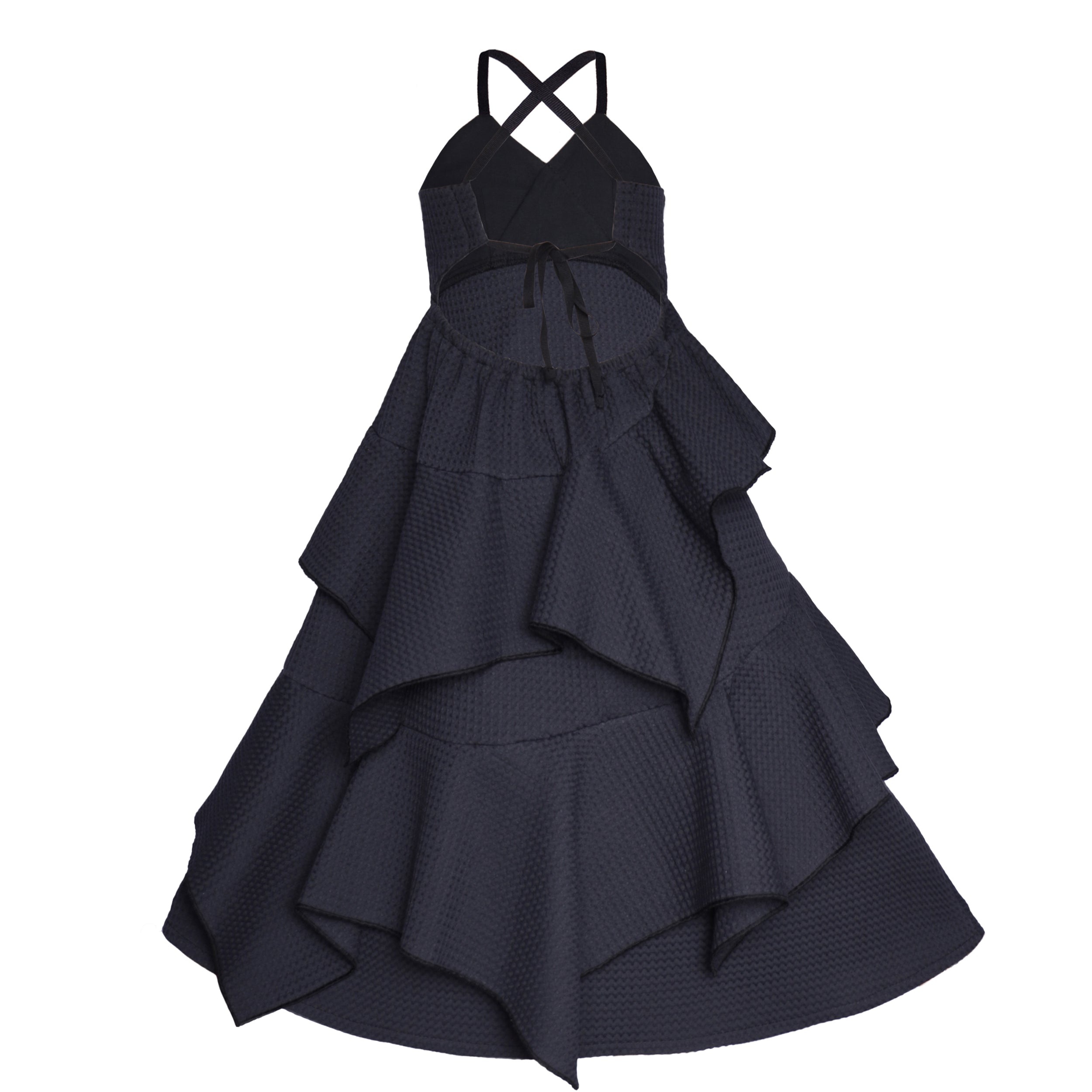 Black Waffle Cotton Gown for Girls